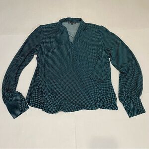 Adrianna Papell Teal and White Polka Dot Blouse